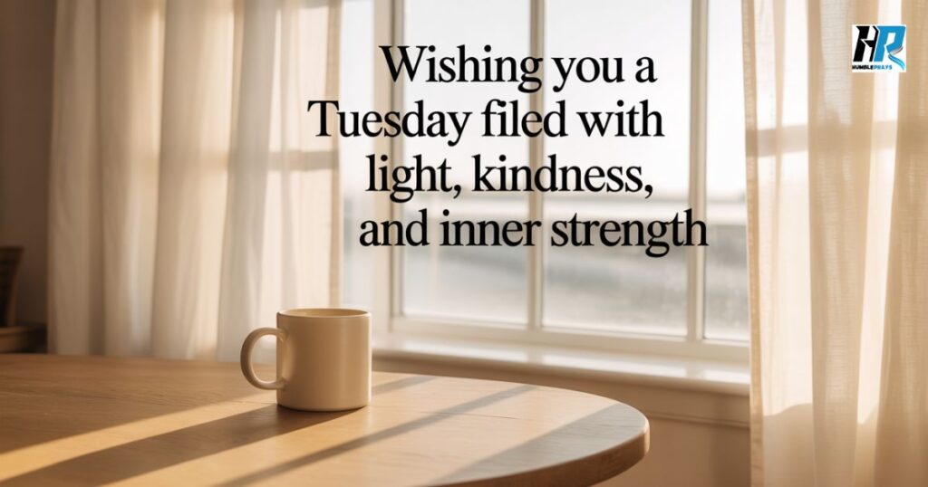 Beautiful good morning Tuesday blessings with cozy morning light and positive message