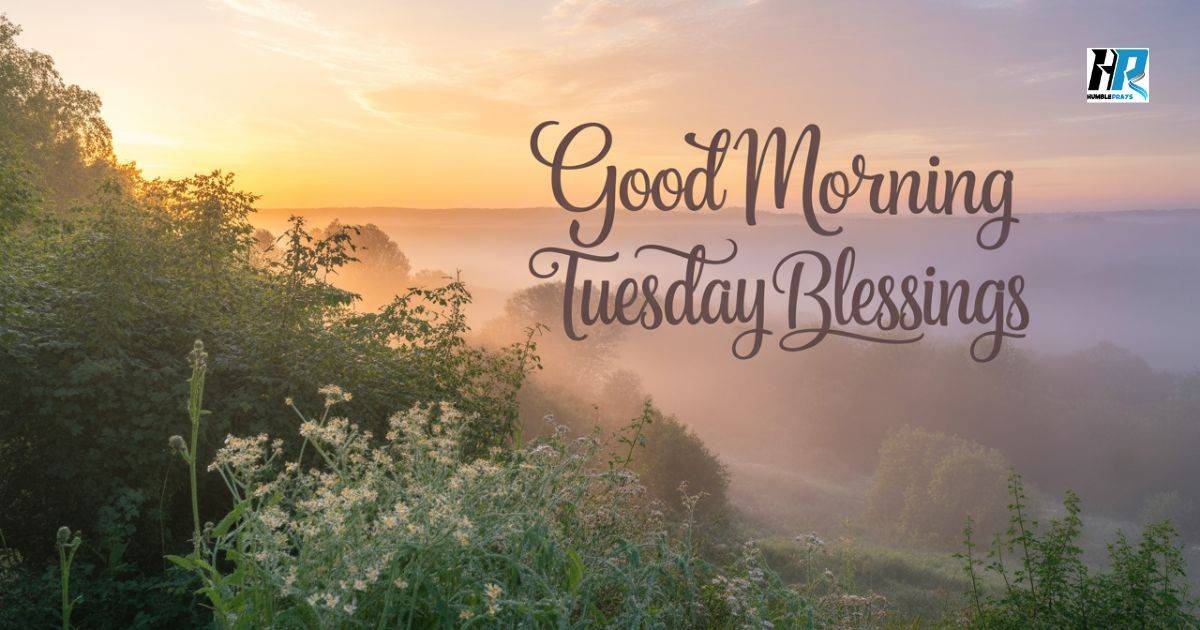 Good morning Tuesday blessings with peaceful sunrise and flowers