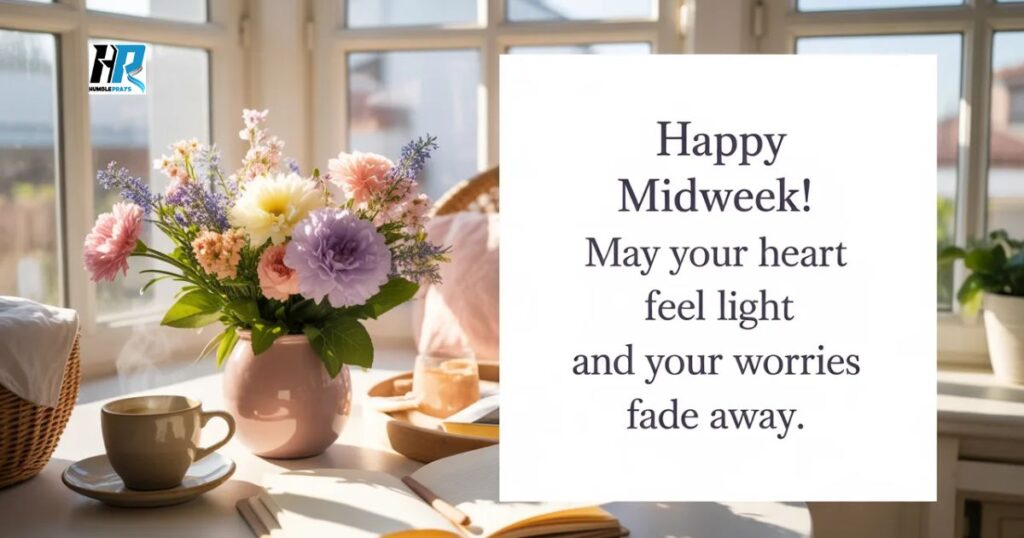 Happy Wednesday blessings image with bright flowers and joyful midweek atmosphere