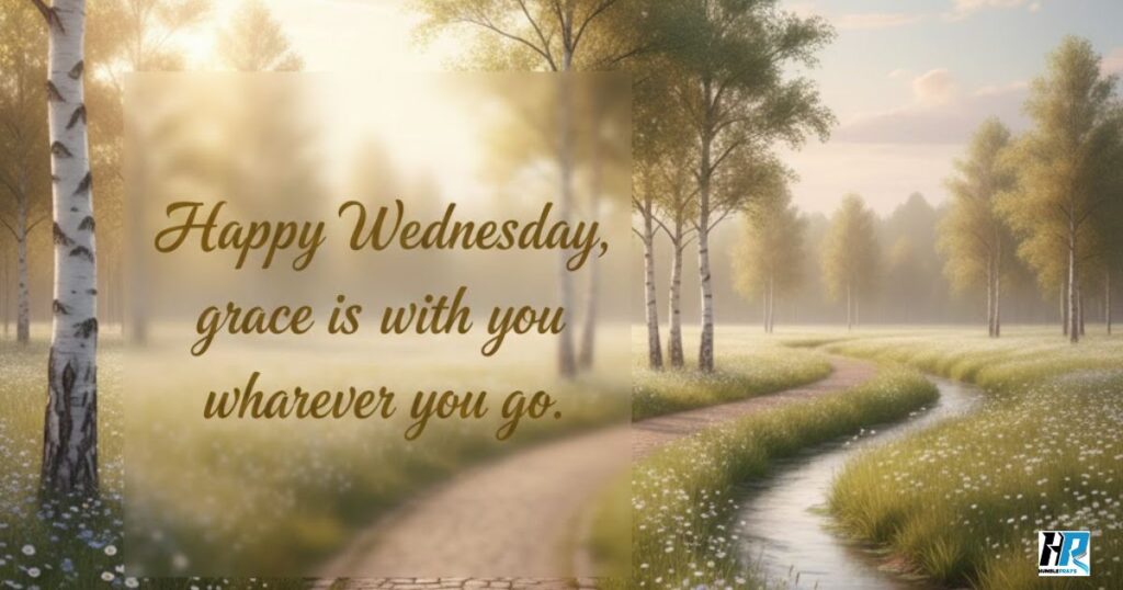 Wednesday blessings image for WhatsApp with positive message: “Happy Wednesday! Stay grateful, stay kind, stay blessed”
