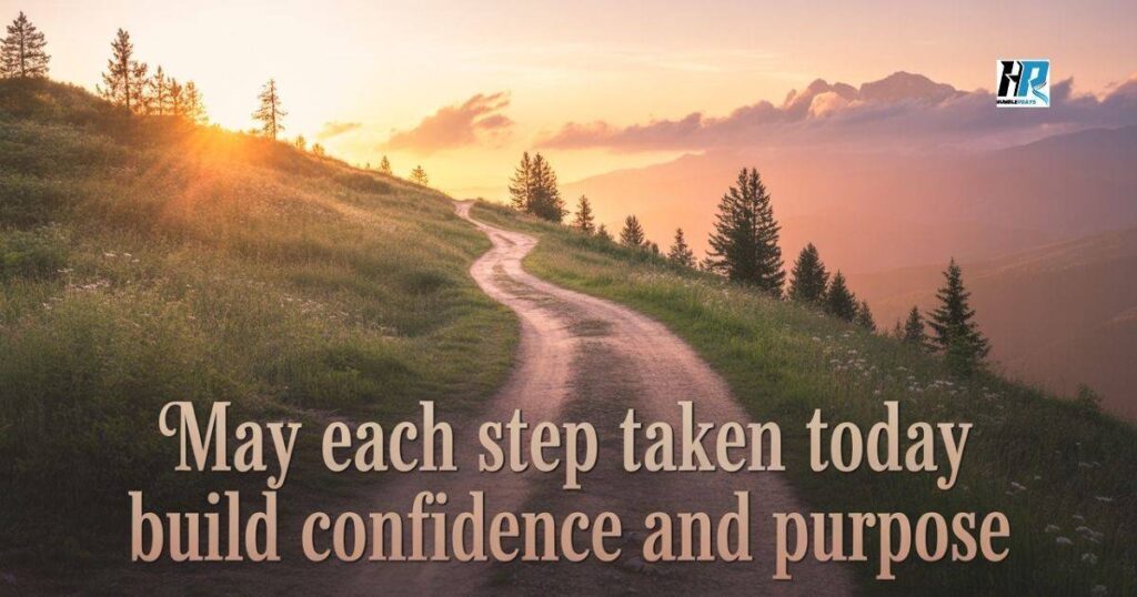 Inspirational Good Morning Blessings image with sunrise and motivational quote