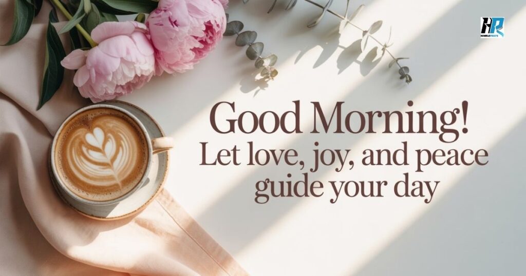 Instagram Good Morning Blessings image with coffee, flowers, and uplifting quote
