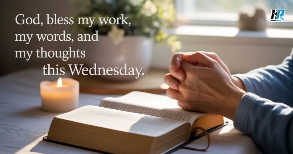 Wednesday blessings and prayers image with peaceful prayer scene and spiritual midweek atmosphere