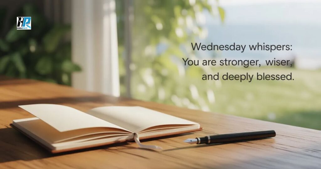 Wednesday blessings quotes image with calm reflective scene and inspirational midweek message