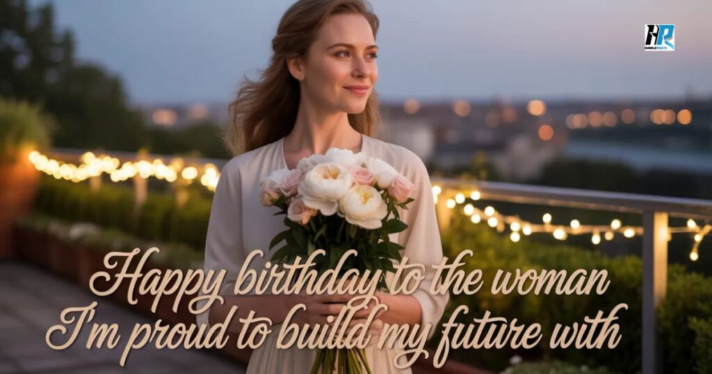 Happy birthday blessings for her image with romantic lighting and heartfelt message celebrating love and a shared future