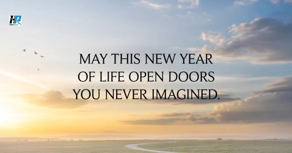 Happy birthday blessings quote image with sunrise landscape and inspirational message about new beginnings and opportunities