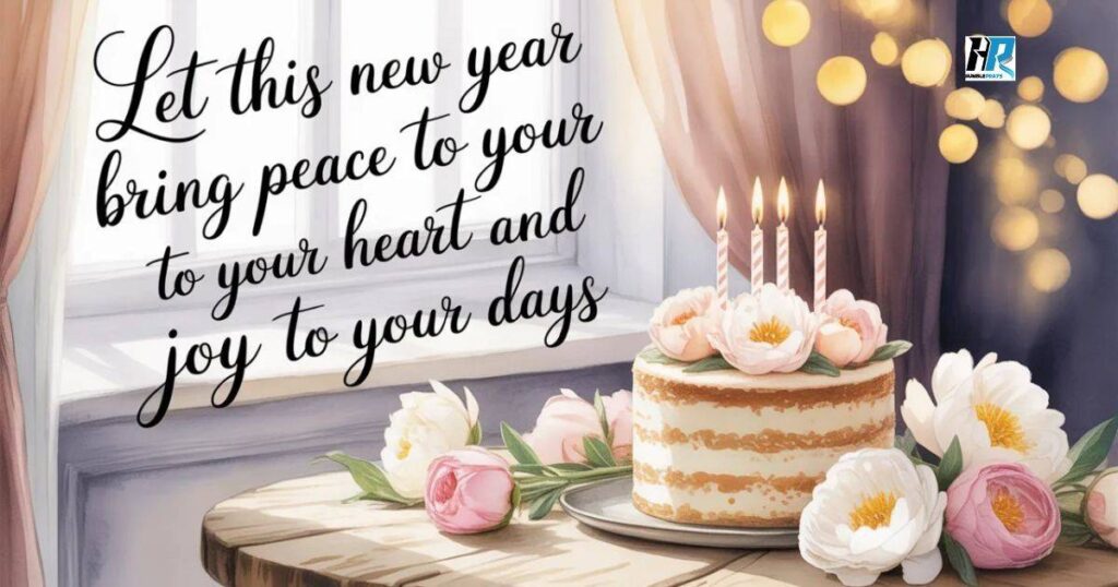 Sweet and heartfelt happy birthday blessings image with warm colors, cake, flowers, and a peaceful birthday message